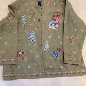 Denim&Co Green Floral Embroidered Jean Jacket